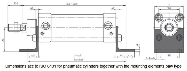 Oznaczenie wymiarów wg ISO 6431 dla siłowników pneumatycznych wraz z elementami mocującymi