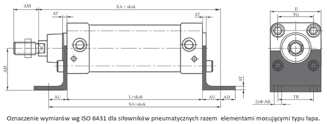 Oznaczenie wymiarów wg ISO 6431 dla siłowników pneumatycznych wraz z elementami mocującymi